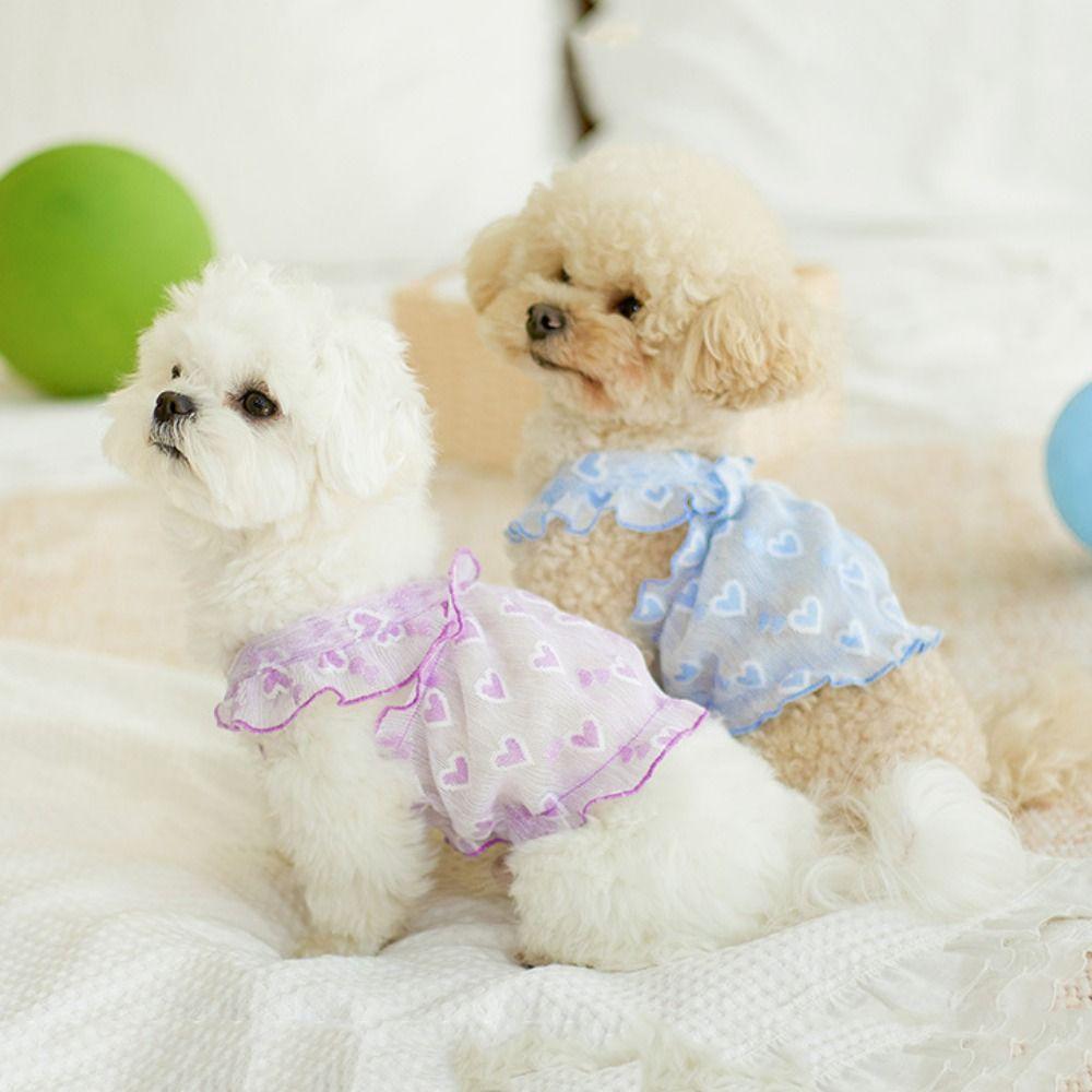 

Жилет с солнцезащитным кремом для домашних животных с рисунком в виде сердца, корейский стиль, сетчатая юбка для кошек, жилет для собак, щенков, кошек