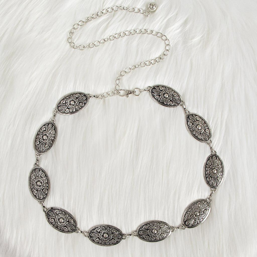Classic Metal Woman Waist Chain With Embossed Pattern Casual Accessory Fashion