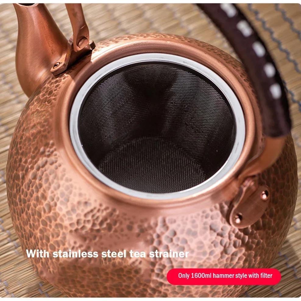 600/1200/1600Ml Pure Copper Boiling Tea Kettle Retro Style Handmade Copper Pot Large Capacity Health Care Teapot Boiling Kettle