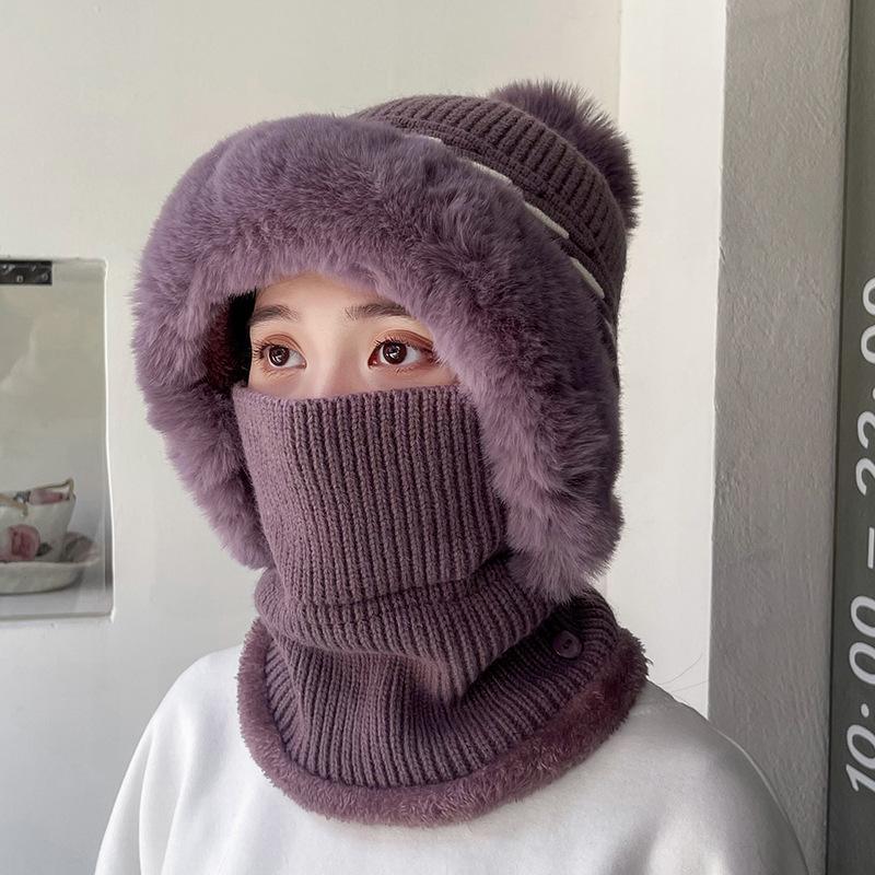 

Уличная бархатная цельновязаная шапка, защита шеи и ушей, теплая шапка, шерстяная шапка