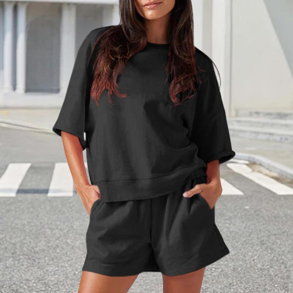 Women's Loose And Fashionable  Casual Short Sleeved Shorts Two-piece Set