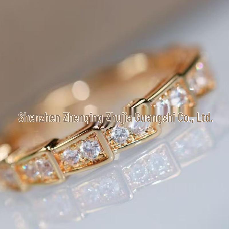 18K Gold-Plated 925 Sterling Silver Snake Bone Ring with Full Diamonds - Elegant Valentine’s Day Couple Rings