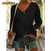 Damen Mode Lässig Einfarbig Druck V-Ausschnitt Langarm Blusen & Hemden