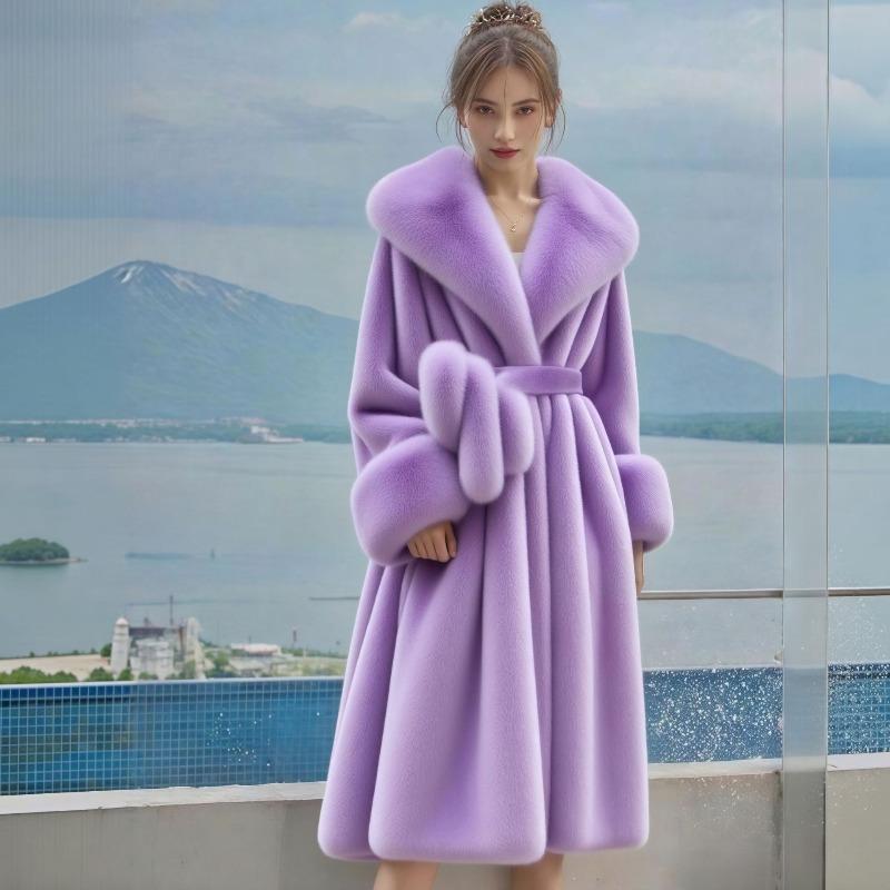 New Winter Environmentally Friendly Fur Coat Coat Women's Medium and Long Large Fur Collar Fashion Thickened Fur Cuff Temperament
