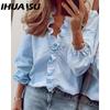 IHUASU Women's Fashion Casual Solid Color Print Long Sleeve V Neck Blouses & Shirts
