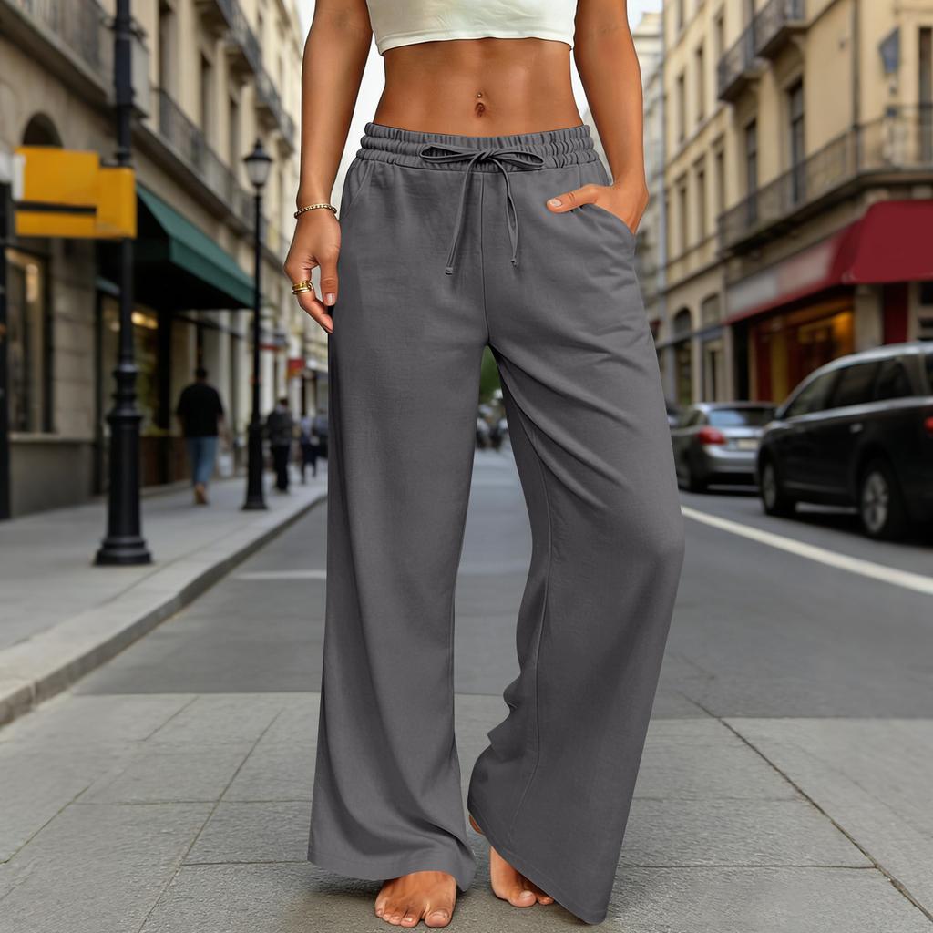 Women's Loose-fitting Wide-leg Pants, Casual Loose-fitting Pants, High-elastic Waistband, Long Pants With Pockets