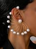2pcs Geometric Fan-Shaped Pearl Earrings For Women, Simple And Exaggerated Earrings, Fashionable Earrings Accessories