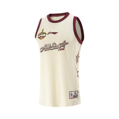 Li Ning Série CBA Esportivo Casual Gola Redonda Estampado Edição Fã Camiseta de Basquete Profissional Unissex Camiseta Branco-Arroz AAYV213-2