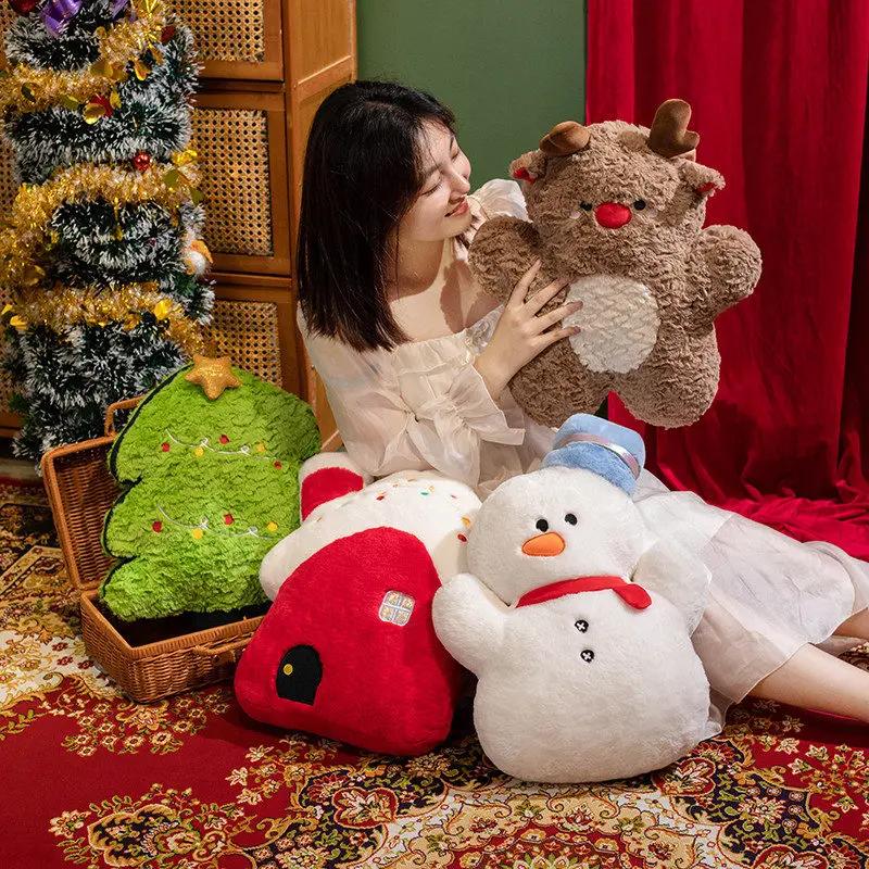 45cm Christmas Plush Doll Tree House Socks Snowman Stuffed Plush Toy Animal Doll Children Halloween Christmas Gift