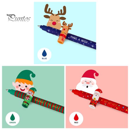 Reindeer Pen Erasable Set Christmas Theme Santa Elf Design Stationery Supplies Smooth Writing Pens for Students Teachers Cute Holiday