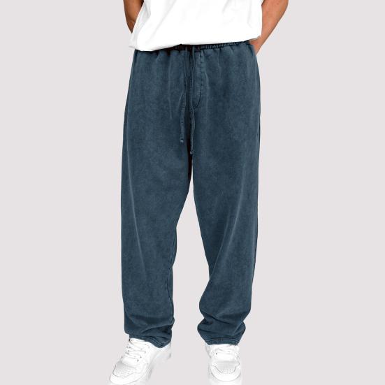 Yousheng Men Sport Pants Wide Leg Drawstring Elastic Waist Pure Color Sweatpants Full Length Loose with Pockets Long Trousers