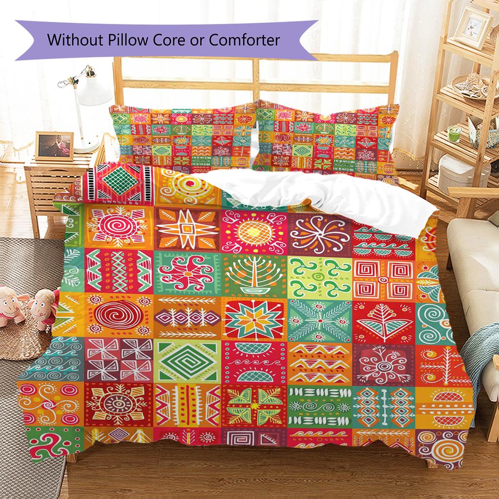 Ethnic Tribal Texture Pattern Bedding Quilt Set Quilt Cover Pillowcase Home Decoration Gift (1 * duvet cover + 2 * pillowcase, without core)