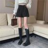 Women's Black Woolen High-Waisted Wide-Leg Shorts for Autumn/Winter 2023