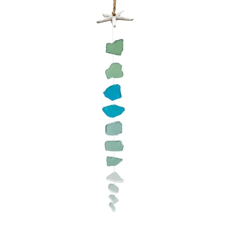 Strand Küsten Thema Mehrfarbige Meerglas Windspiele Hängendes Ornament Mit Harz Seesternen Für Außen Garten Dekorationen