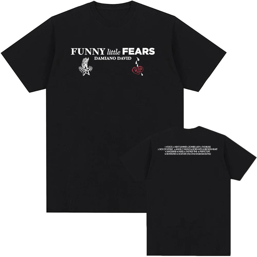 FUNNY Little FEARS Album 2025 Tričko Album 2025 Tričko Zpěvák DAMIANO DAVID Potisk Trička Bavlna Měkké Kulatý Výstřih Tričko Pánské Streetwear Unisex