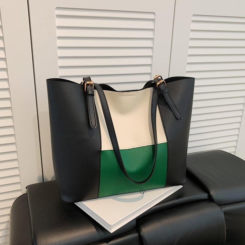 Summer New Fashion Contrasting Colors Casual Versatile Large-capacity Tote Bag Commuting Class Versatile Shoulder Bag Women