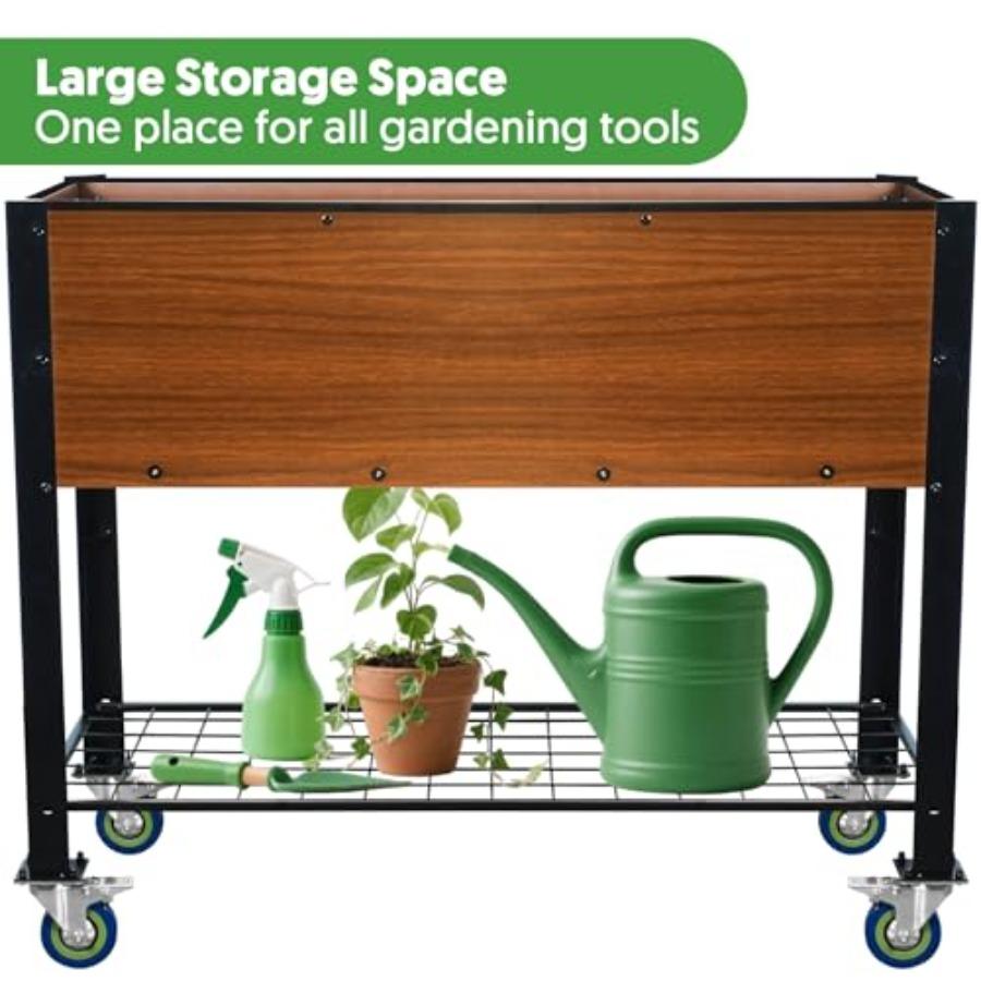 Raised Garden Bed with Legs and Wheels Self-Watering Planter Box 36x16x30 in Elevated Raised Bed with Drainage Hole Built to Wi