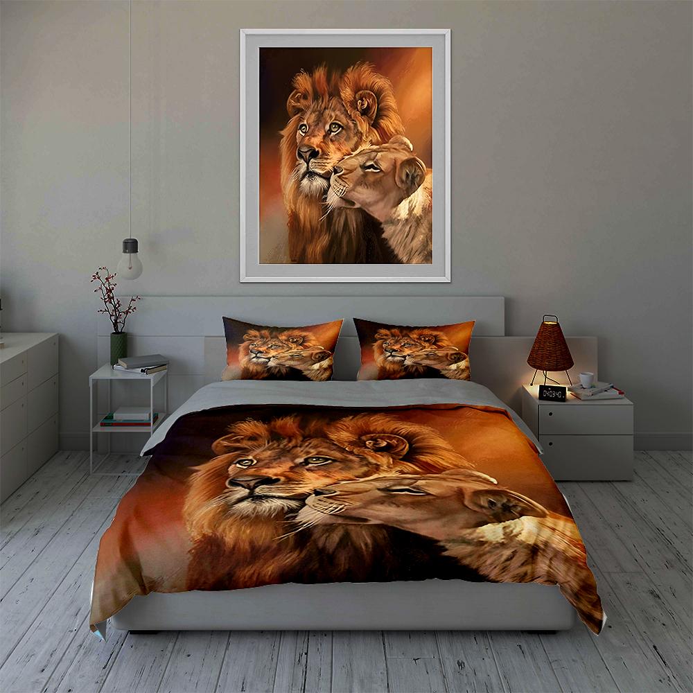 Lion couple portrait. Bedding Duvet cover sets Duvet covers Pillowcases gifts (1 * Duvet Cover 2 * Pillowcases, without duvet insert)