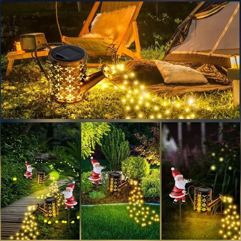 Solar Christmas Stake Lights Santa Claus with Kettle Decorative Lamp Waterproof Outdoor Decor for Garden Lawn, Pathway Patio