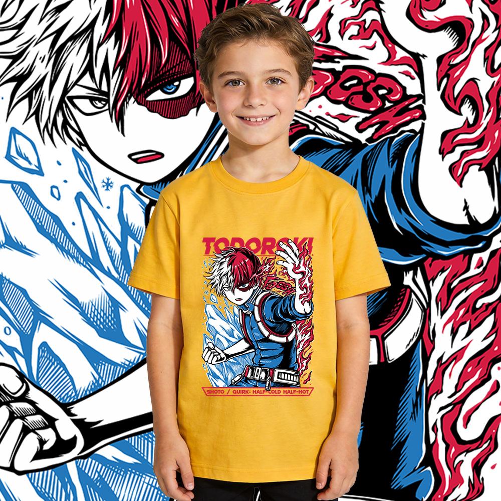 Boys Girls Cotton T Shirt My Hero Academia Shoto Anime Print Kids Casual Short Sleeve Top Soft Breathable Summer Clothing