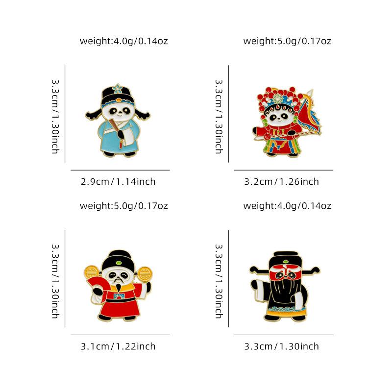 Peking Opera Panda Cartoon Brooch Chinese National Style Four Roles Of Peking Opera Metal Badge Decoration For Backpack Clothing Accessory