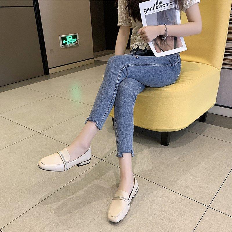 New Oxford Shoes for Women Slip On Round Toe Mary Jane Shoes Woman Bling Crystal Square Heels Retro Shoes Women