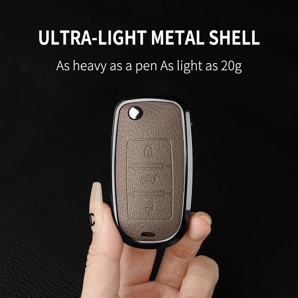 Metal And Leather 3 Button Car Key Case Cove For Vw Volkswagen Beetle Caddy Eos Golf Jetta Polo Scirocco Tiguan Touran Up