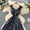 French high-end women's dress autumn socialite bow suspender waist pendulum polka dot puffy dress