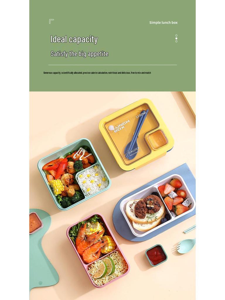 Compact Microwaveable Lunch Box with Compartments for Students & Office Workers