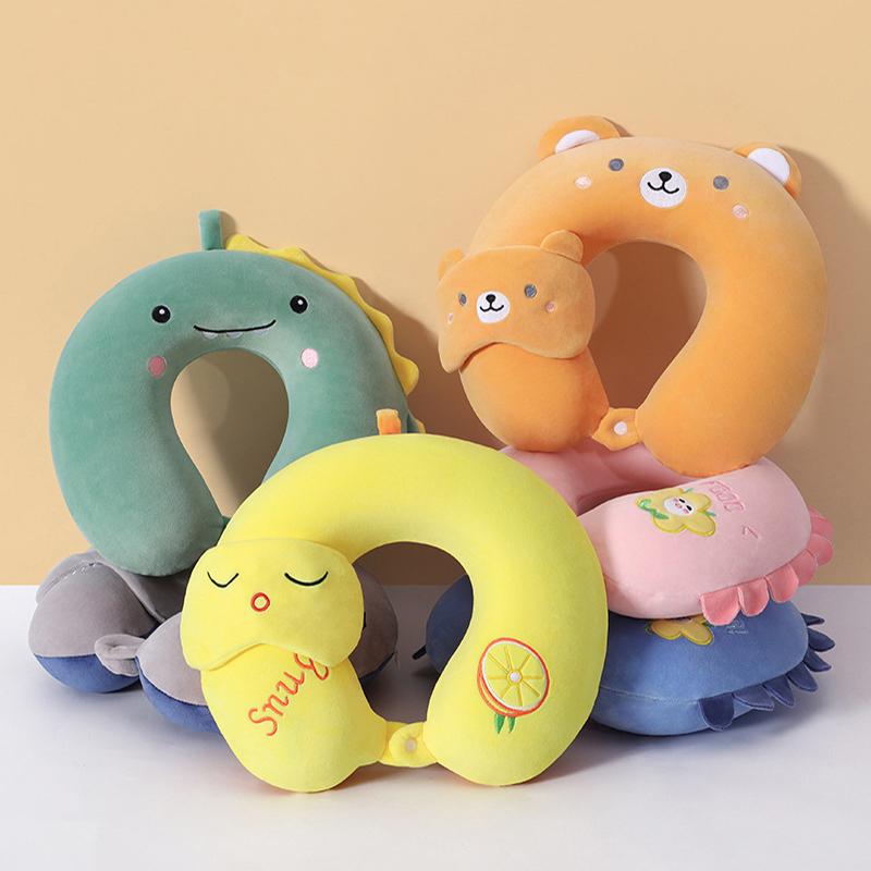 Cartoon U-Shaped Pillow Memory Foam Pillow Core Neck-Protecting Pillow for Airplane Car Travel Portable Office U-Shaped Pillow