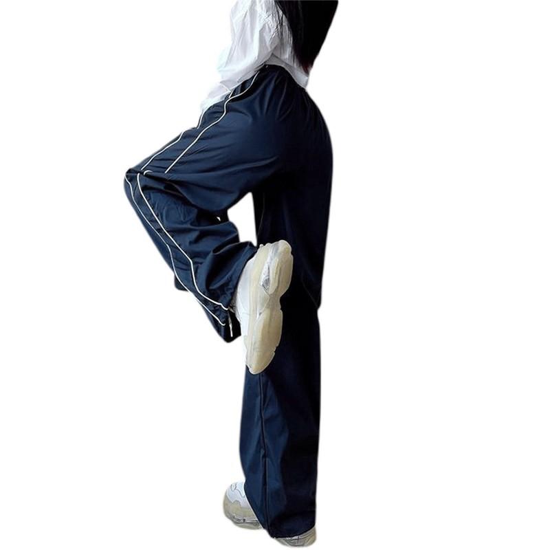 Womens Stretch Waist Casual Wide Leg Pants With Cuffed Hem Loose Fit Streetwear Trousers