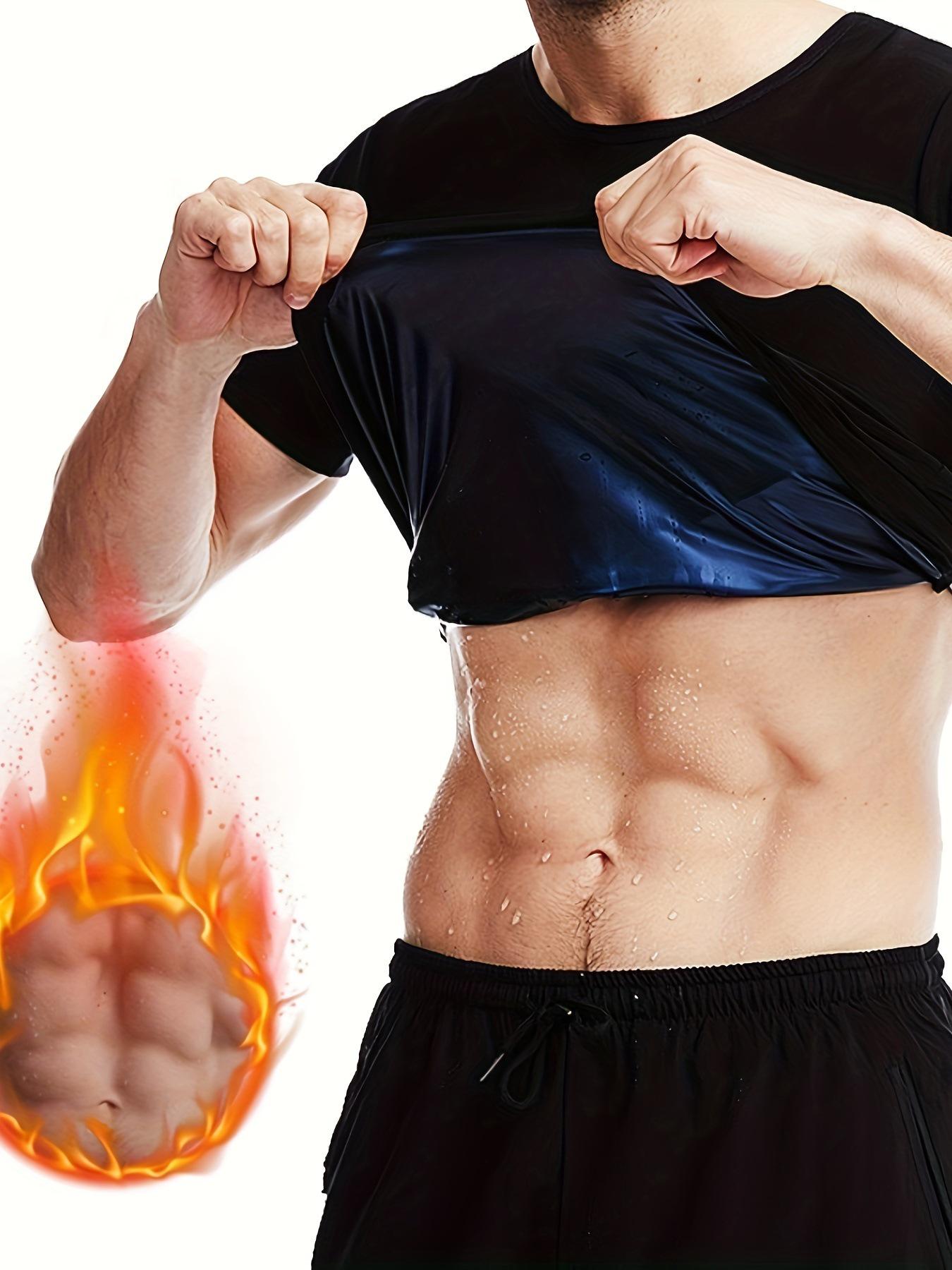 

Men s Short Sleeve Sweat-Enhancing Fitness Suit and Tummy Control Waist Trainer Body Shaper XL