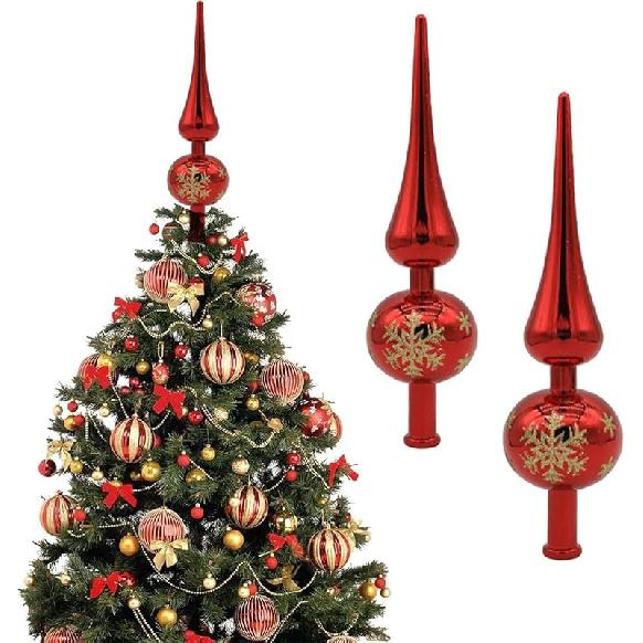 Finial Christmas Tree Topper, Cabilock Vintage Spherical Xmas Tree Topper Spherical Christmas Tree Topper Ornament for Home Xmas Holiday Party 23X6X6CM красный