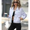 2025 European & American Cross-Border Fashion Slim Fit Women's Denim Bomber Jacket with Turn-Down Collar & Pockets, Versatile Solid Color Outerwear