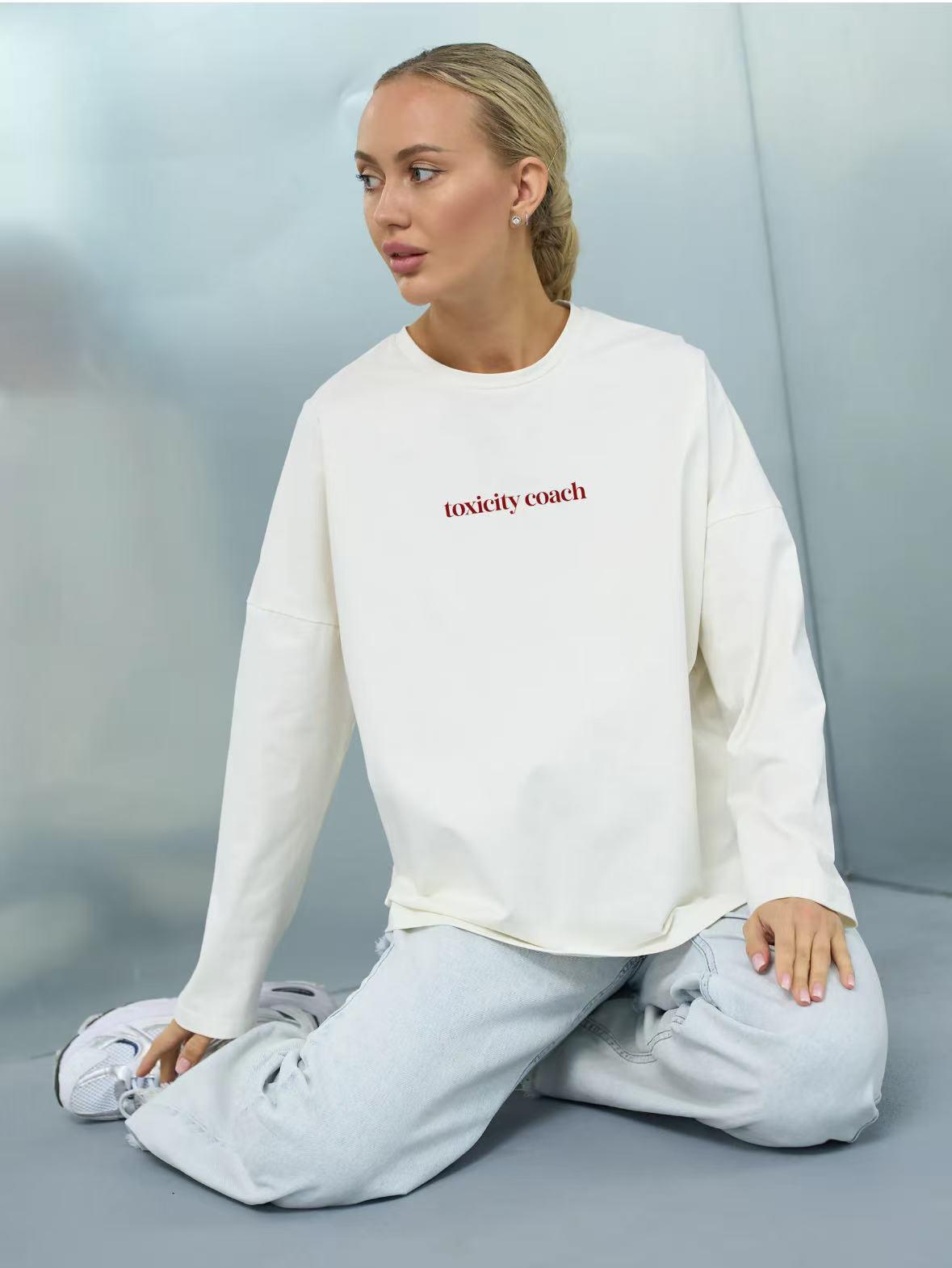 

Универсальная женская футболка с длинным рукавом средней длины из чистого хлопка – Европейский/Американский осенний стиль Double Extra Large