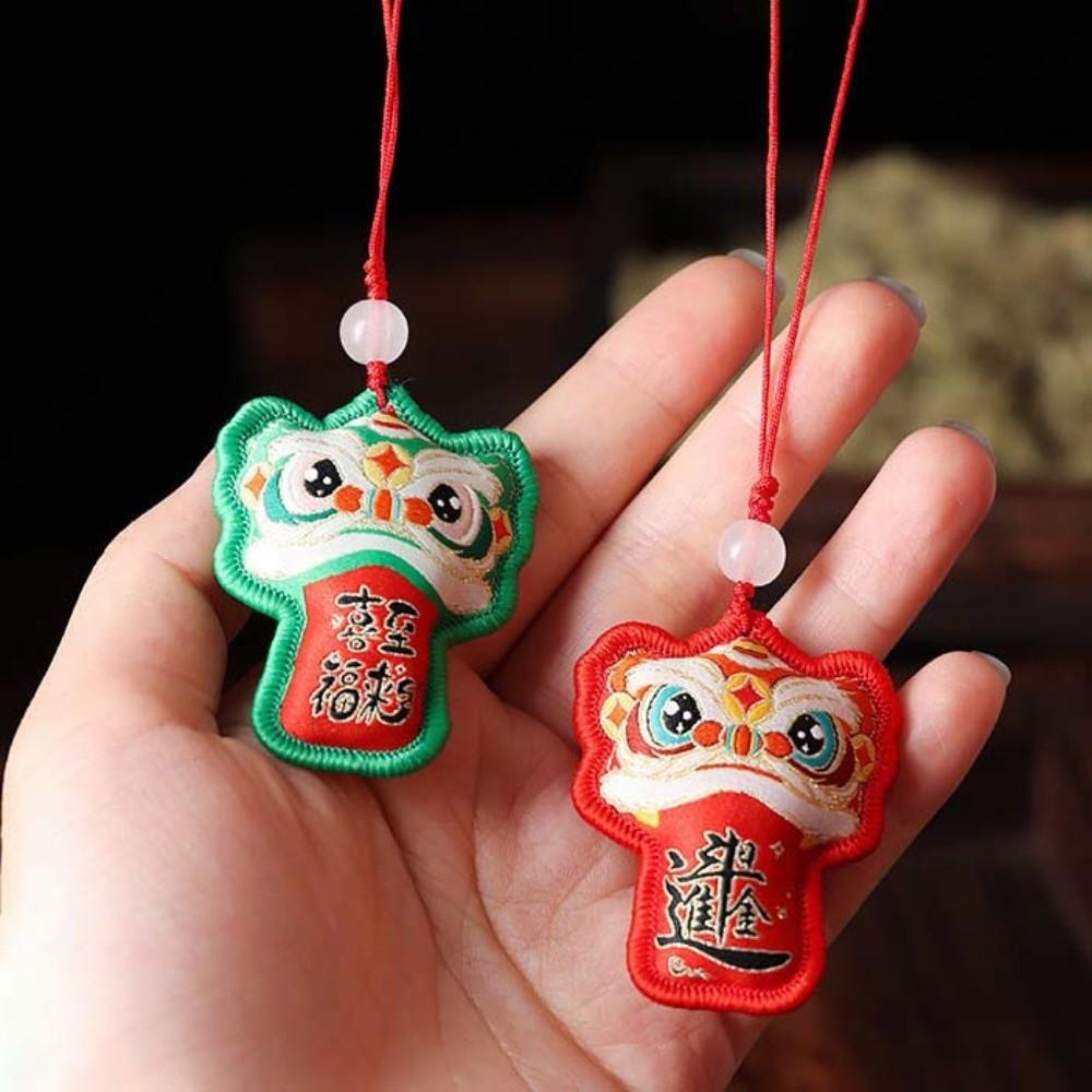 Brocade Lion Dance Embroidered Pendant Chinese Style Car Hanging Ornaments  Festive Accessory