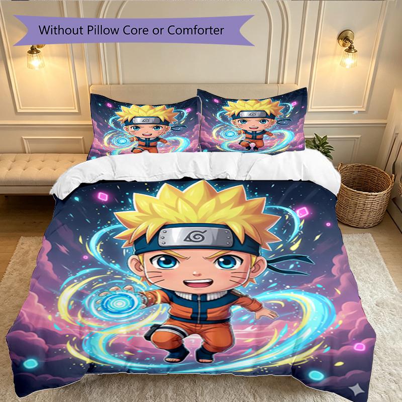 Game Role Naruto Duvet Cover Set - 3pcs Polyester Bedding Set with Digital Print, All-Season Cozy Bedroom Accessory