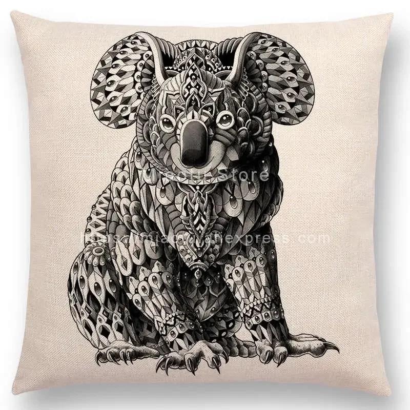 New Ornate Brave Animals Totems Free Beast Faith Tattoo Prints Cushion Cover Sofa Throw Pillow Case Owl Elephant Shark Bear