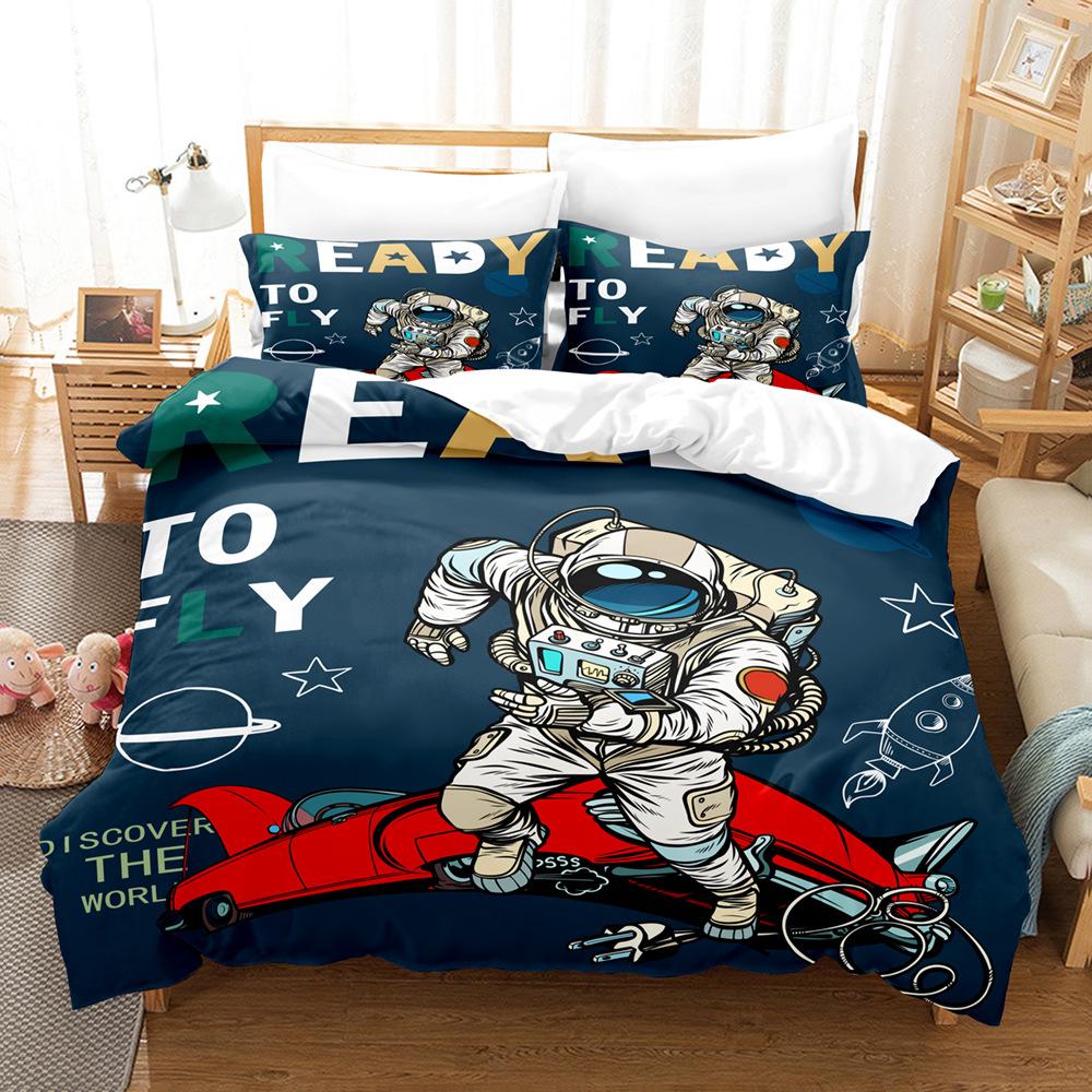 Kids Boys Duvet Cover Set Universe Astronaut Print Space Blue Bedding Set 1 Quilt Cover with Zipper Closure and 1 Pillowcases