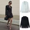 Chaqueta Blazer para Mujer Negra con Ribete de Encaje Corte Holgado Elegante Ropa de Oficina 2026