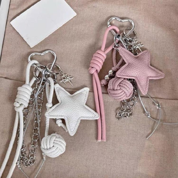 Handmade Star Key Ornament Alloy and PU Bowknot Key Holder Rope Key Accessories Suitable for Party or Room Decorating
