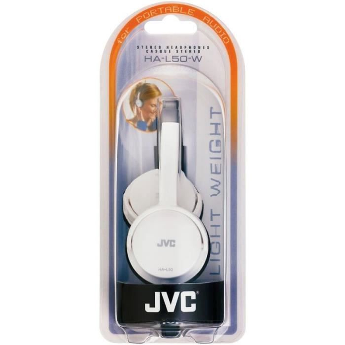 Casque stéréo - jvc - hal50w - pliable - léger - filaire - blanc