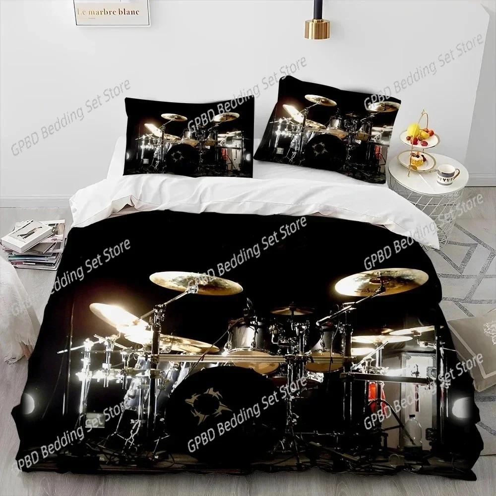 Drum Kit Music Instruments Guitar Bedding Set Duvet Cover Bed Set Quilt Cover Pillowcase Comforter King Queen Size Boys Adult