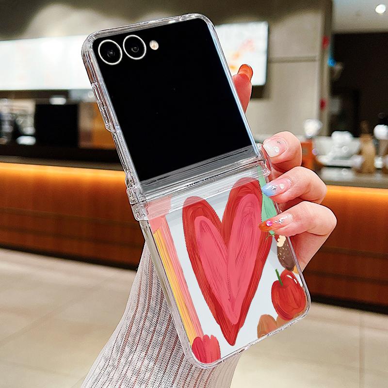 Colorful Leopard Love Heart Case For Samsung Galaxy Z Fold 8 Ultra 7 6 5 4 Z Fold8 Fold7 Fold6 Fold5 Hinged Clear PC Slim Hard Folding Phone Cover