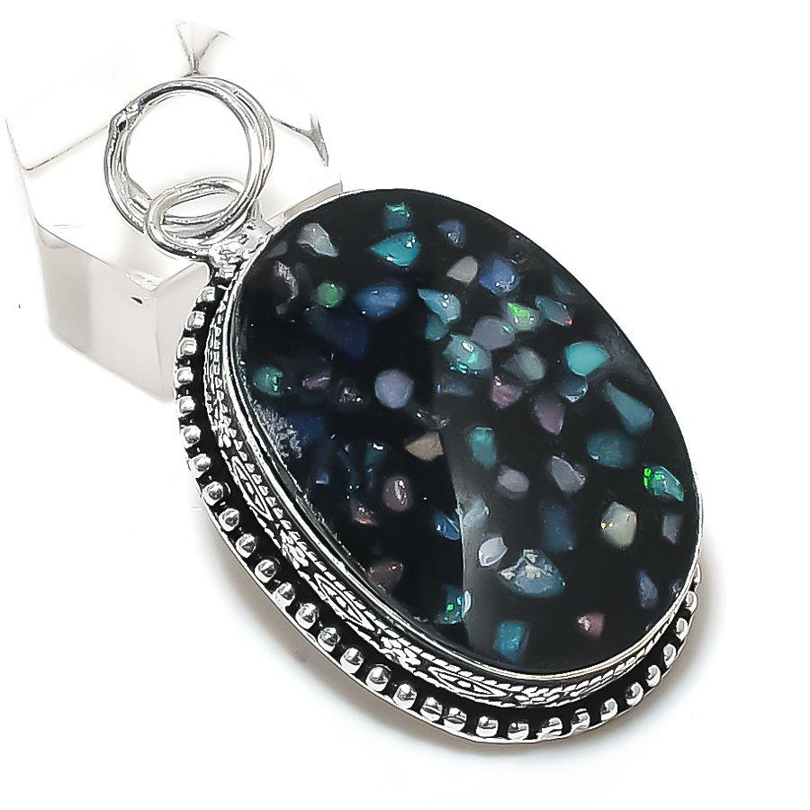 Natural Ethiopian Opal Gemstone 925 Sterling Silver Jewelry Pendant 2.17" Y7i40