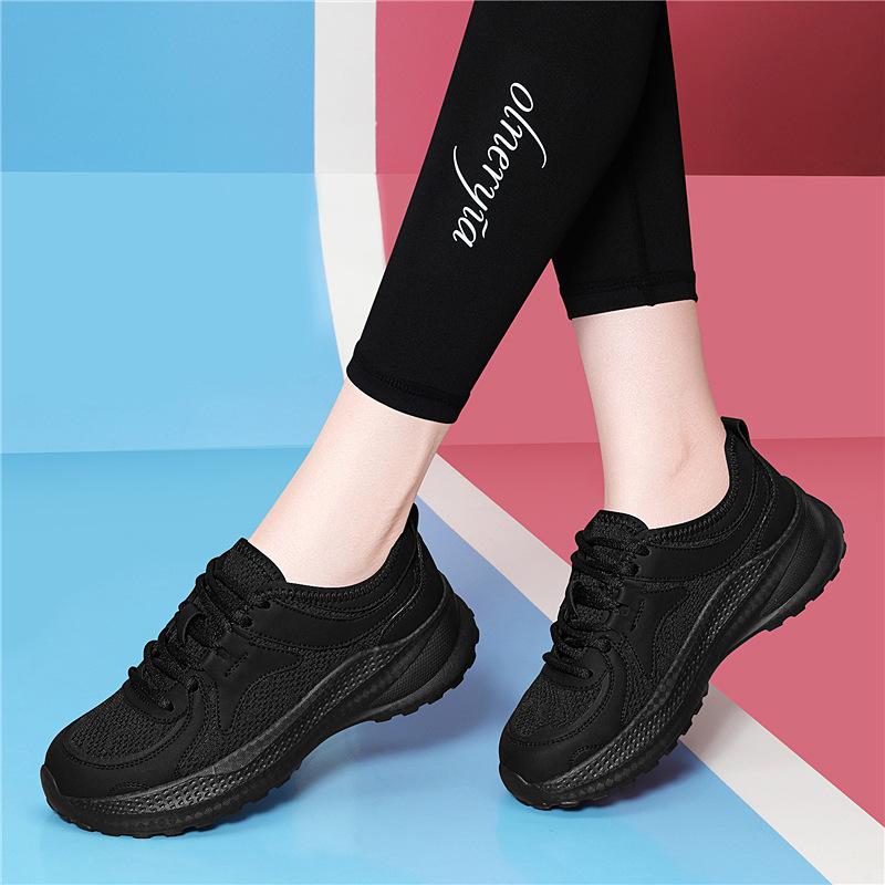 Spring and Summer Low-top Sports Casual Shoes Breathable Thick Black Pull-up Ring Fashion Light Running Sports Women's Shoes