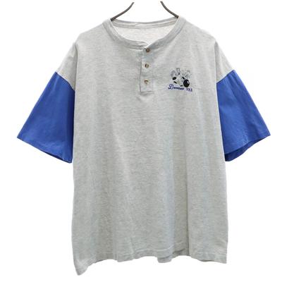 OLD 90s By Color Short Sleeve Single-stitch Henley Neck T-shirt Bowling Men's Used