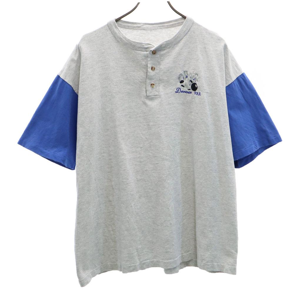 OLD 90s By Color Short Sleeve Single-stitch Henley Neck T-shirt Bowling Men's Used