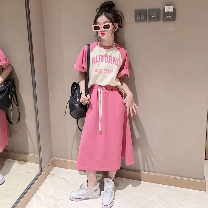 Children Clothing Set  Summer Girls Clothes Kids T-shirt + Skirt 2PCS Tracksuit for Teen Girls Casual Sports Suits 5 8 9 12Yrs