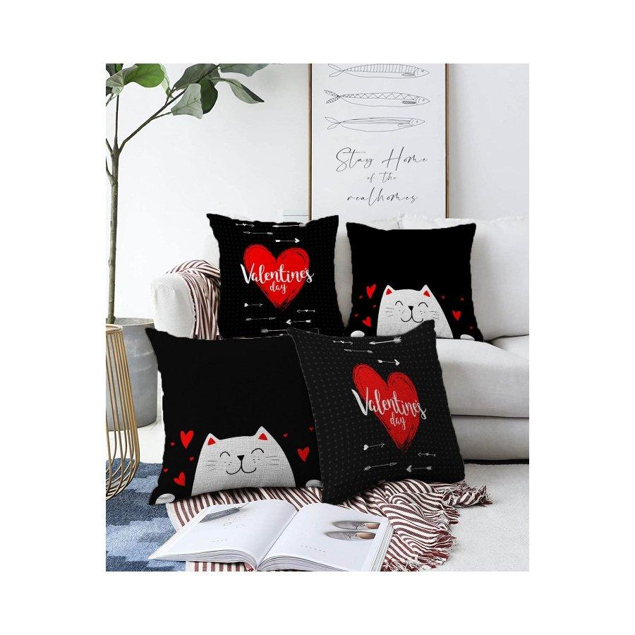 4 Pieces Valentine's Day Concept Double Sided Printed Cushion Cover Set